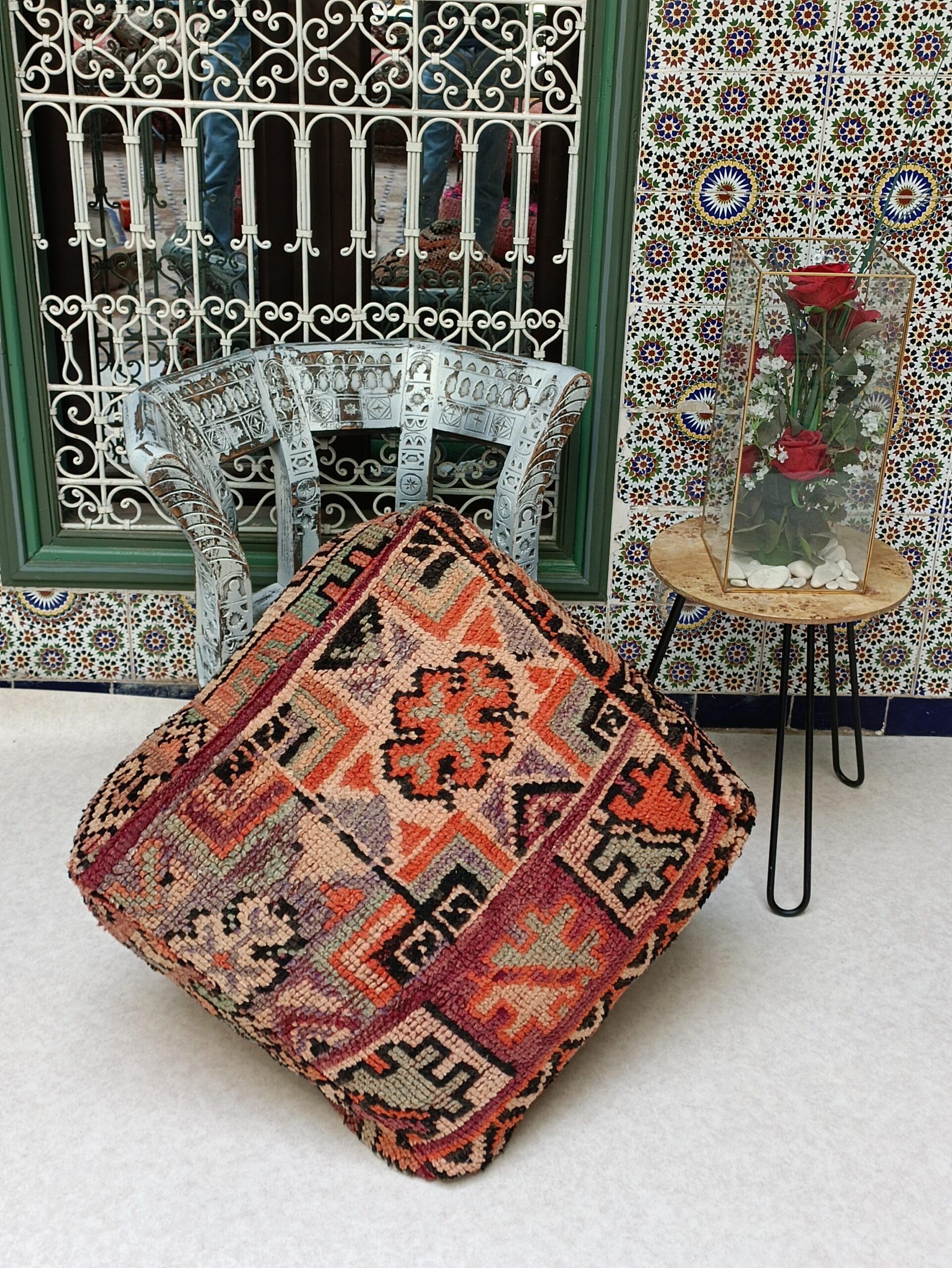 Cojín de suelo con respaldo, sofá de suelo, puf kilim marroquí, otomano  marroquí vintage, puf de alfombra, pufs Kilim al aire libre BOUCLE EDGE -   México